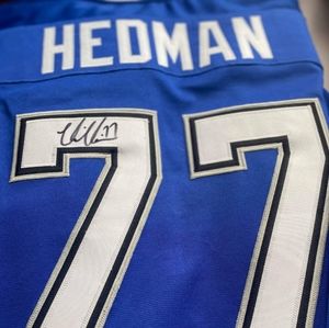 Victor Hedman signed jersey in case.
